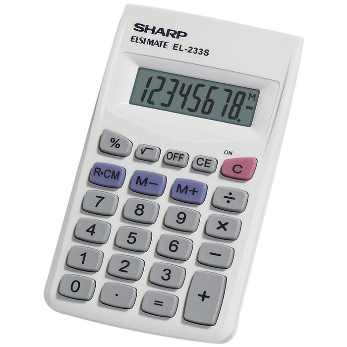 Sharp EL-233SB Battery Powered Basic Calculator, 8 Digit, White