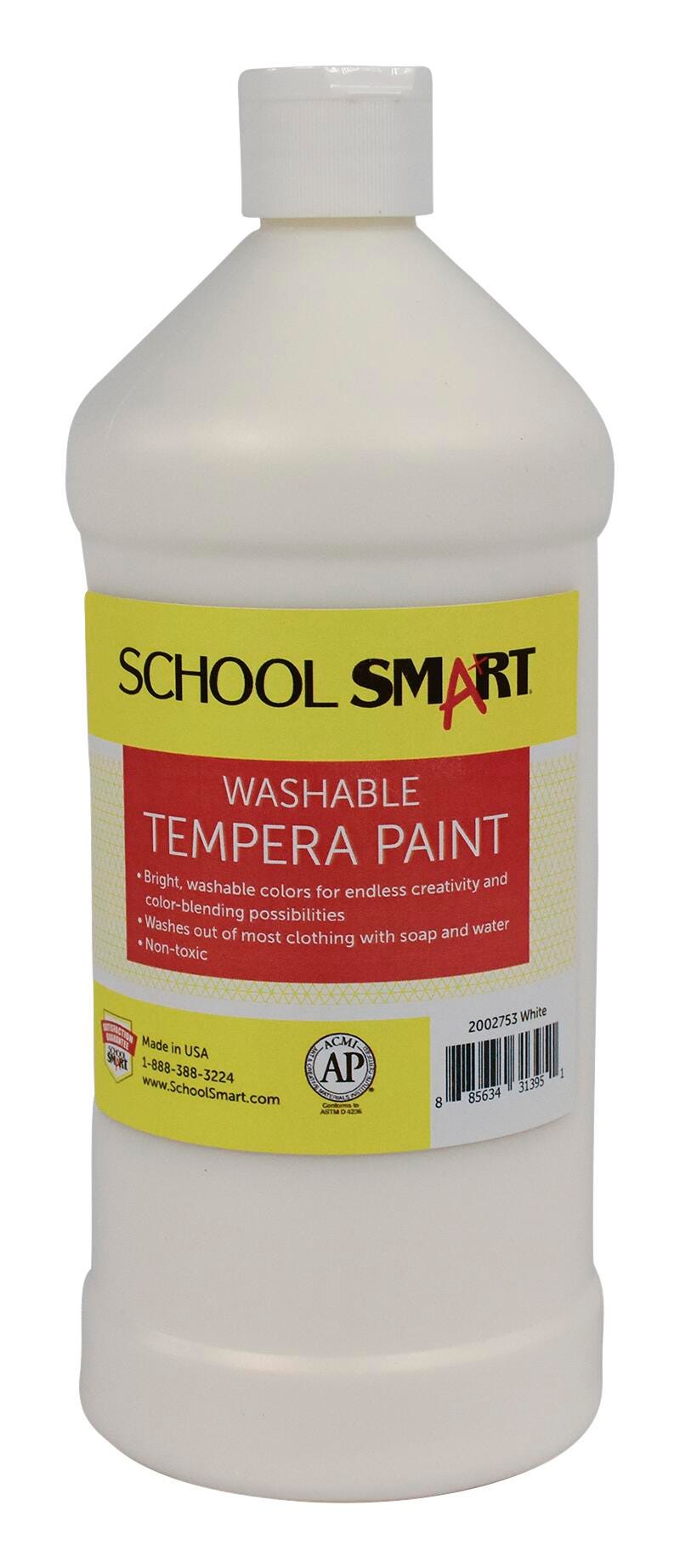 School Smart Washable Tempera Paint, White, 1 Quart Bottle Item Number 2002753