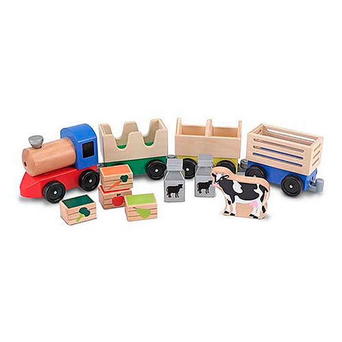 Melissa & Doug Wooden Farm Trains, 4 Train Cars with 7 Pieces