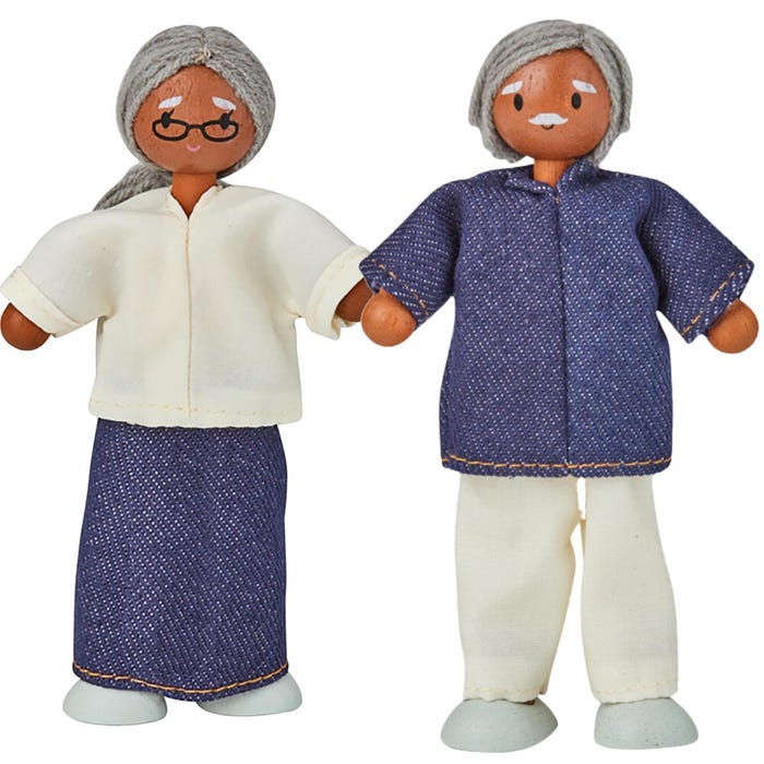 PlanToys Wood Grandparent Dolls, Medium Skin Tone