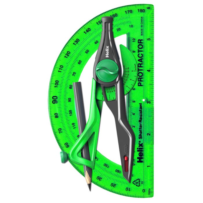 Helix Plastic Compass and Protractor Set, Assorted Colors