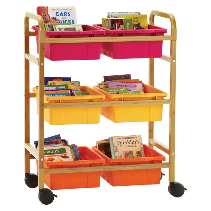 Copernicus Small Bamboo Book Browser Cart Vibrant Warm Tub Combo, 28 x 16 x 37-1/2 Inches
