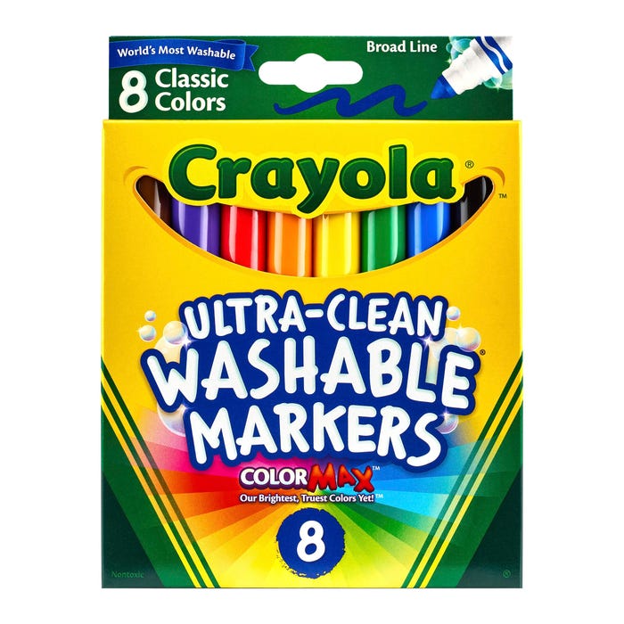 Crayola Ultra-Clean Washable Markers, Broad Line, Assorted Classic Colors, Set of 8