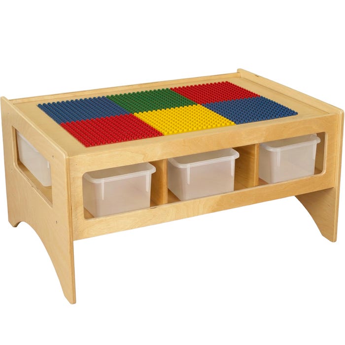Childcraft Toddler Multi-Purpose Play Table, Building Block Top, 6 Translucent Trays, 36 x 26 x 18 Inches