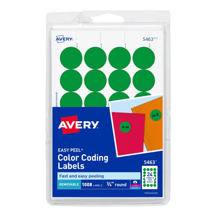 Avery Printable Color Coding Labels, 3/4 Inch Diameter, Green, Pack of 1008