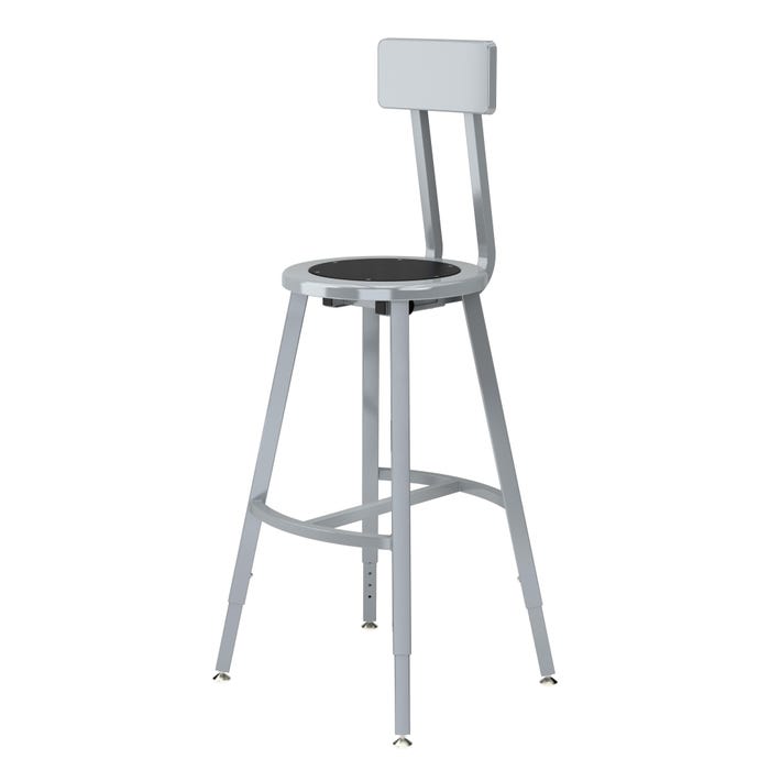 National Public Seating Titan Stool, Black Steel Seat, 24-32 Inch Adjustable Height, Backrest, Gray Frame