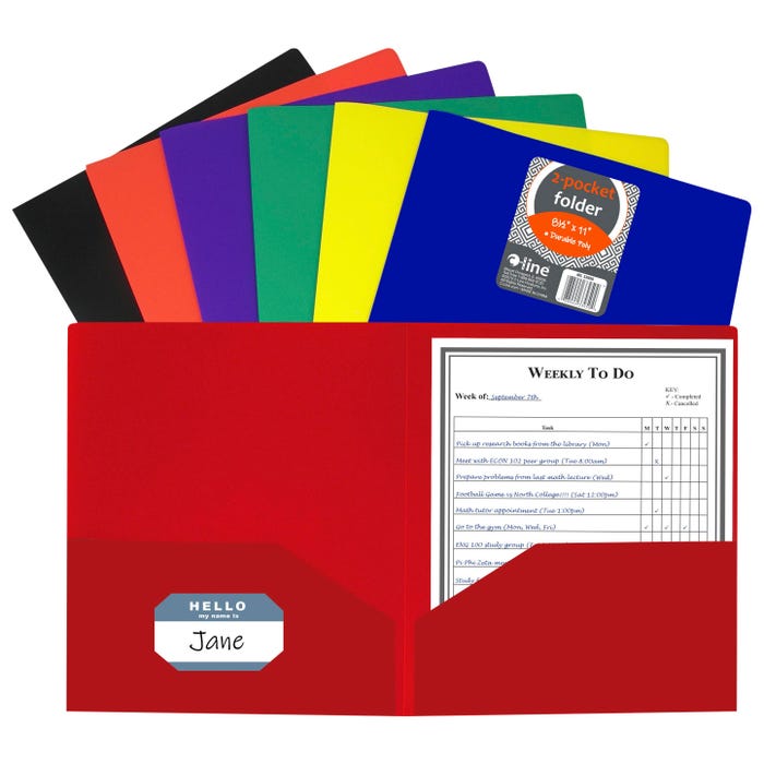 C-Line Poly 2-Pocket Portfolio Folder, Letter Size, Assorted Colors, Set of 36