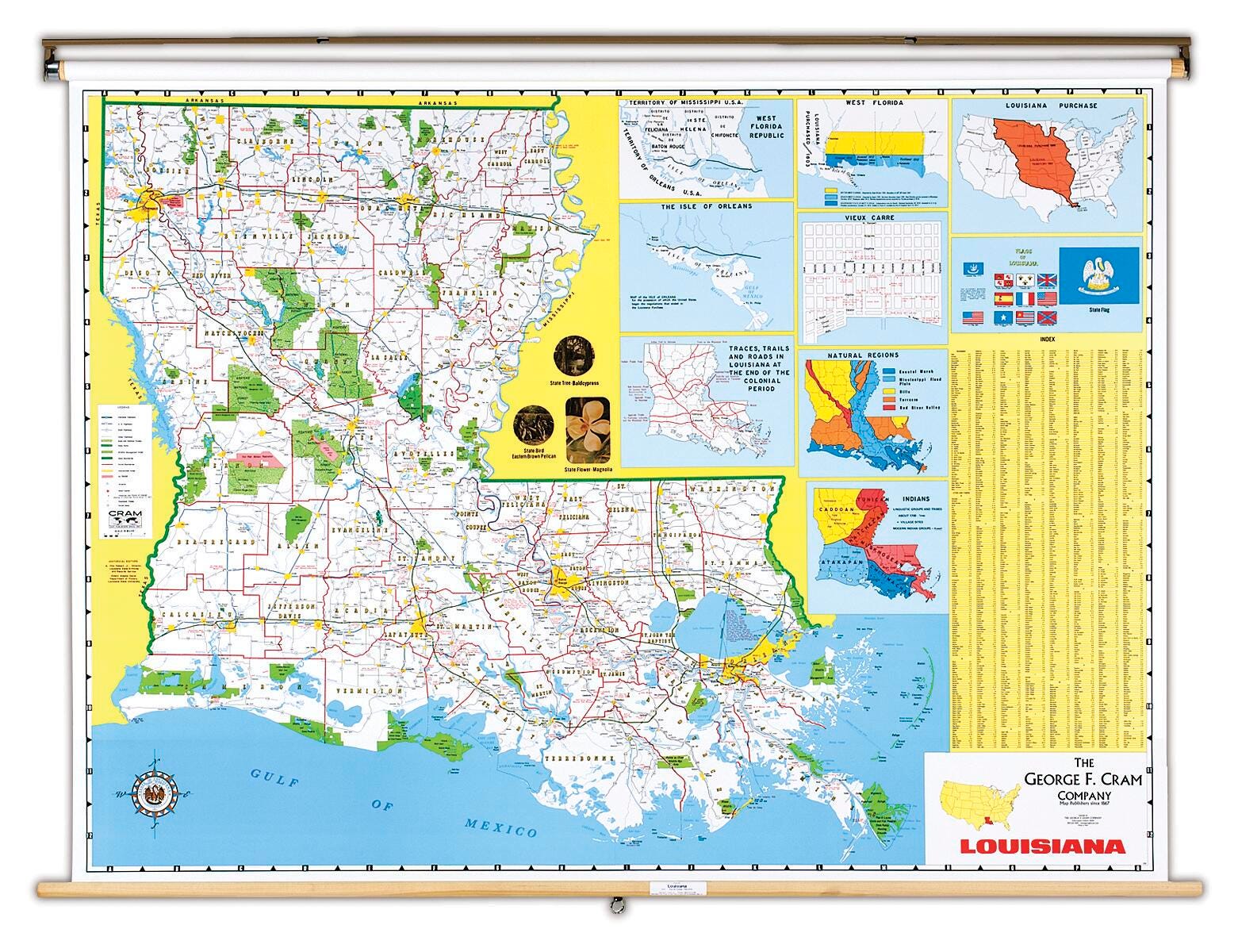 Nystrom Louisiana Pull Down Roller Classroom Map, 64 x 50 Inches 088629