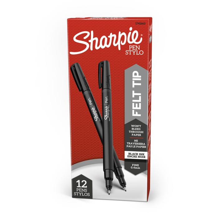 Sharpie Pens, Fine Point, 0.4 mm, Black, Pack of 12