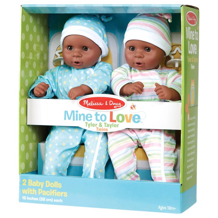 Melissa & Doug Mine to Love Tyler & Taylor Twin Dolls, 15 Inches, African American