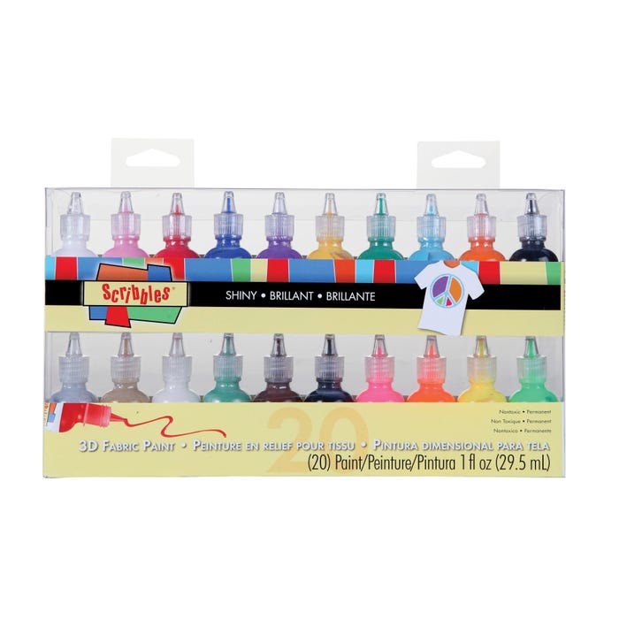Scribbles 3D Fabric Paint Set, 1 oz Bottle, Assorted Primary, Set of 20