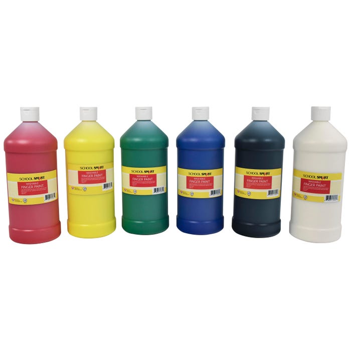 School Smart Washable Finger Paints, Assorted Primary Colors, Quart Set of 6