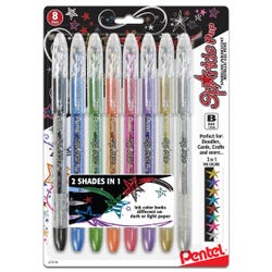 Pentel Sparkle Pop Metallic Gel Pen, 1.0 mm Bold Line, Assorted, Pack of 8