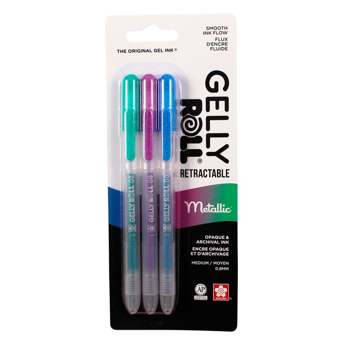 Sakura Gelly Roll Metallics Retractable Pens, 0.8 mm Medium, Assorted Colors, Set of 3