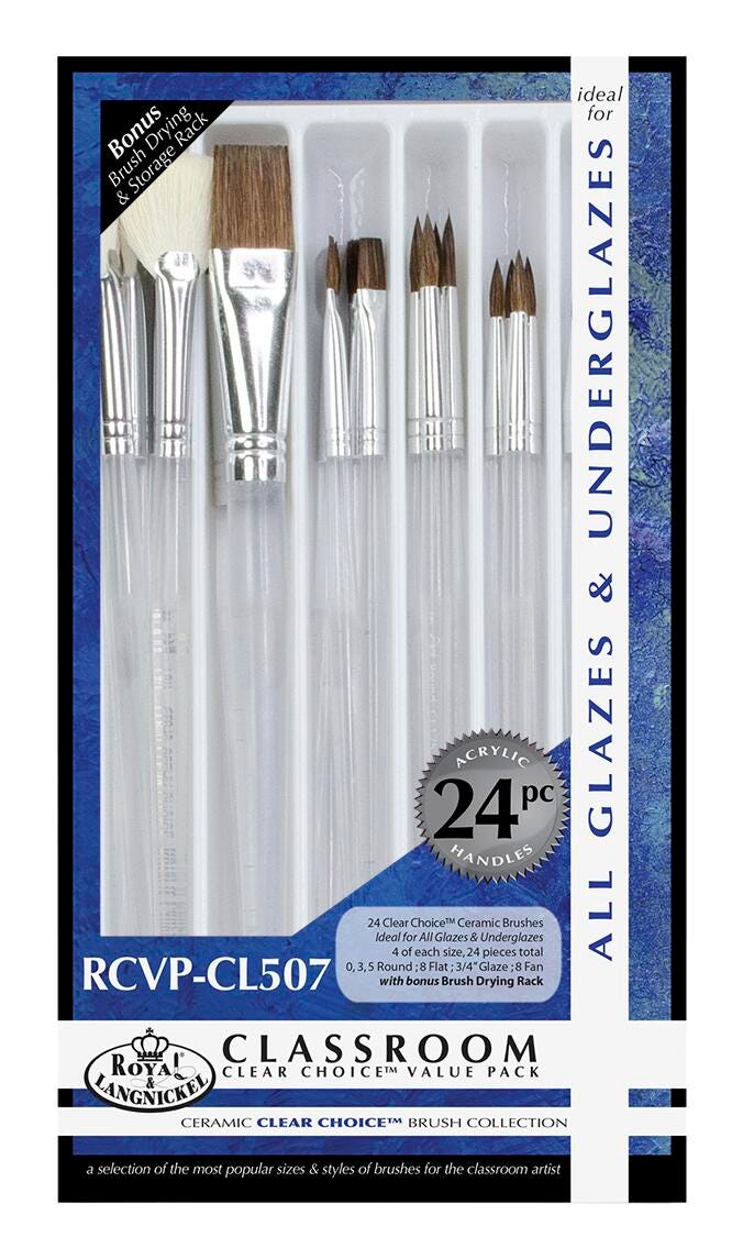 Royal & Langnickel Clear Choice Soft Natural Hair Brushes, Ceramic Combo, Set of 24 Item Number 2021368