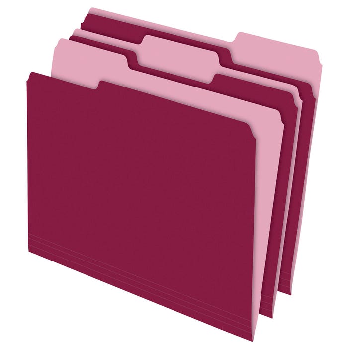 Pendaflex Two-Tone File Folder, Letter Size, 1/3 Cut Tabs, Burgundy, Pack of 100