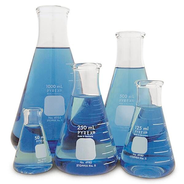 Image for Pyrex Narrow Mouth Erlenmeyer Flasks, Assorted Sizes, Set of 5 from School Specialty