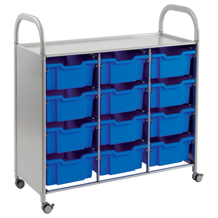 Gratnells Callero Plus Triple Cart with 12 Deep F2 Trays, 40-1/5 x 17 x 41-1/2 Inches
