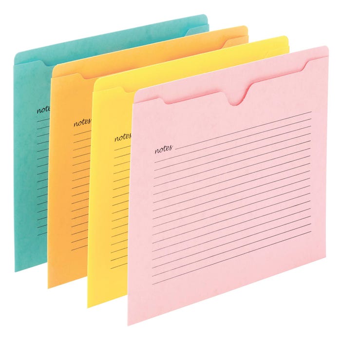 Smead Pre-Printed Notes File Jacket, Letter Size, Flat, Assorted Colors, Pack of 12