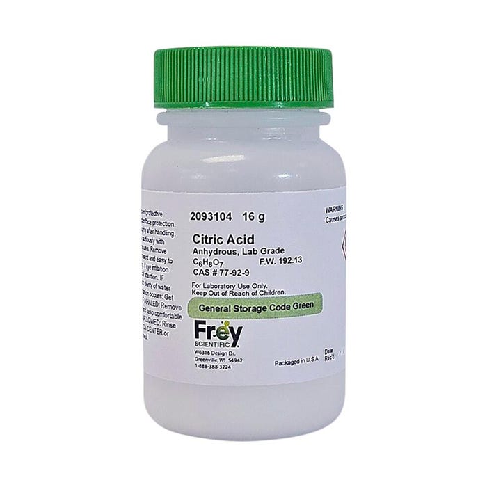 Frey Scientific Citric Acid, Anhydrous, Lab Grade, 16 Grams