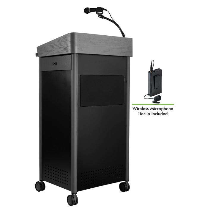 Oklahoma Sound Greystone Lectern with Sound and Wireless Lavalier Mic, 23-1/2 x 19-1/4 x 45-1/2 Inches