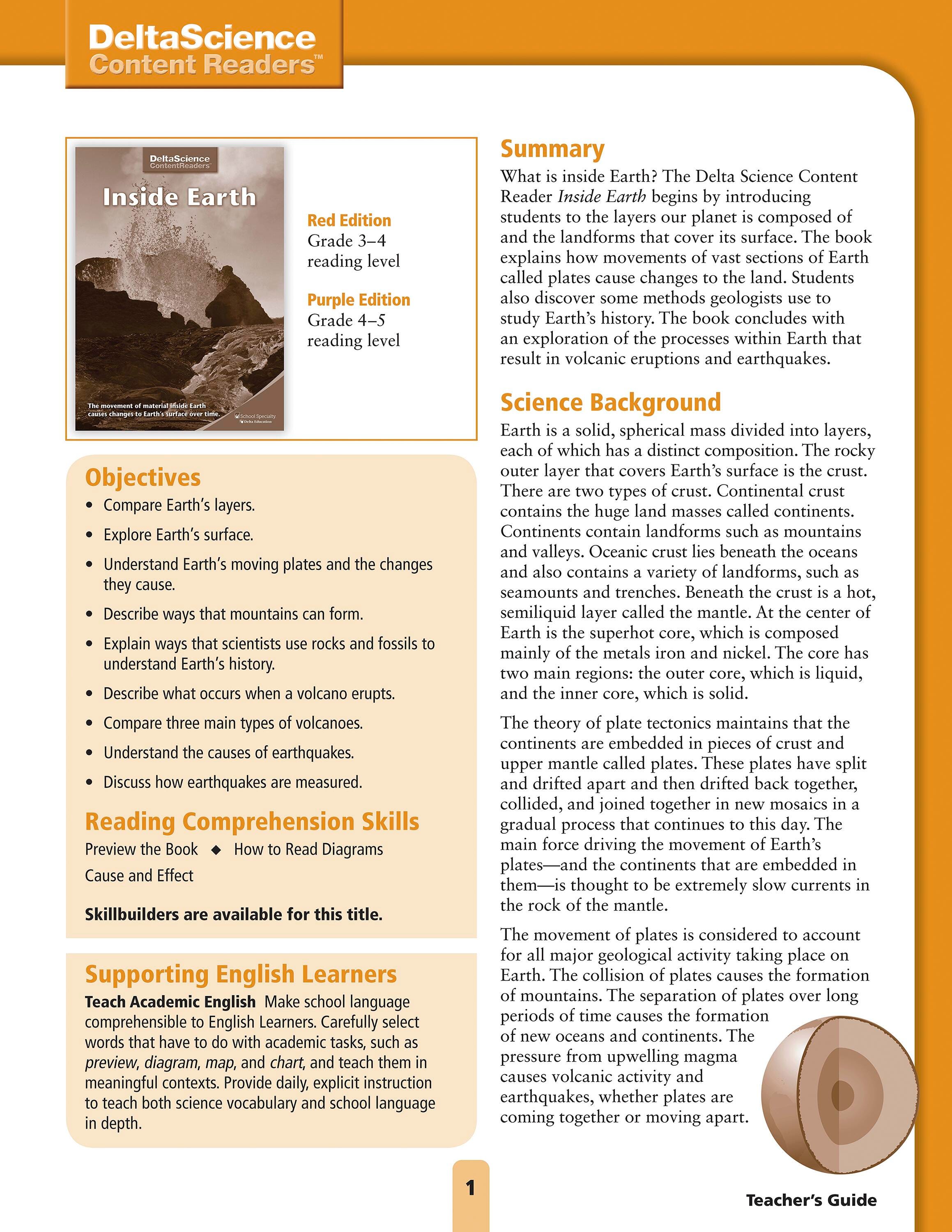 Delta Science Content Readers Inside Earth Red and Purple Teacher's Guide, Item Number 1278160