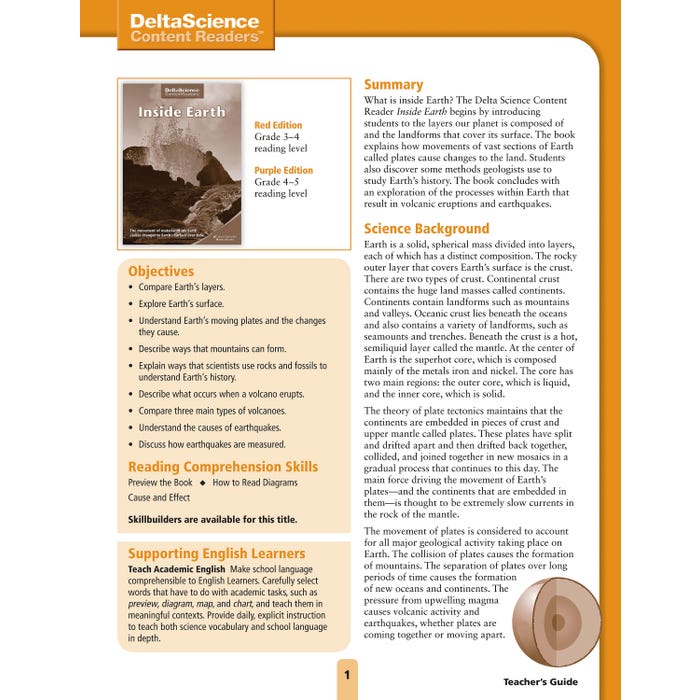 Delta Science Content Readers Inside Earth Red and Purple Teacher's Guide
