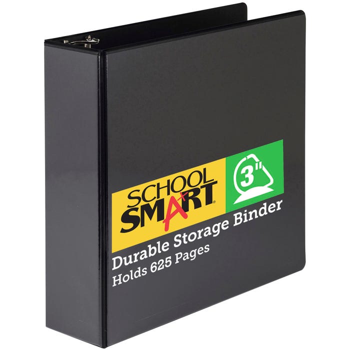 School Smart Durable Polypropylene D-Ring Binder, 3 Inches, Black