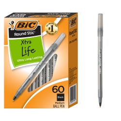 Image for BIC Round Stic Ballpoint Pen, 1 mm Medium Tip, Black Ink, Pack of 60 from School Specialty