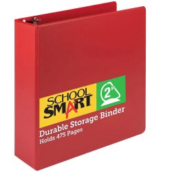 School Smart Durable Polypropylene D-Ring Binder, 2 Inches, Red