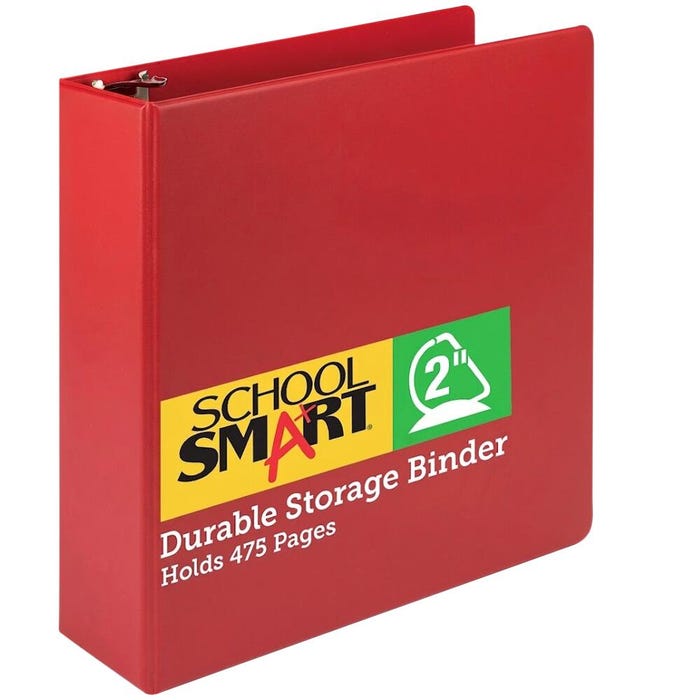 School Smart Durable Polypropylene D-Ring Binder, 2 Inches, Red