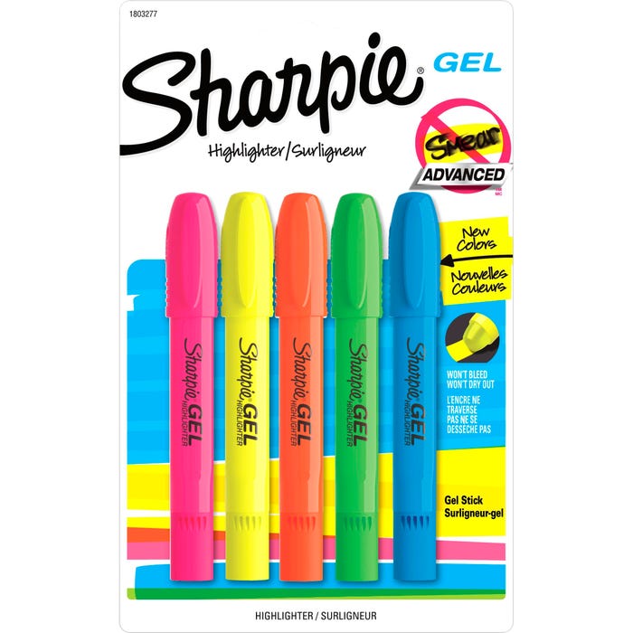 Sharpie Gel Highlighters, Bullet Tip, Assorted Colors, Set of 5