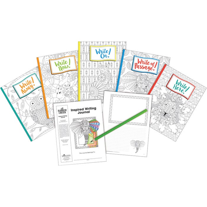 Barker Creek Inspired Writing Journals, 5 Designs, 8-1/2 x 11 Inches, Set of 5