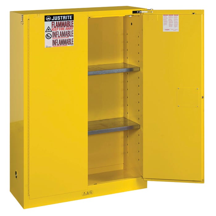 Justrite Safety Cabinet with Can Package, Sure Grip, 45 Gallon, Yellow, EX #8945208