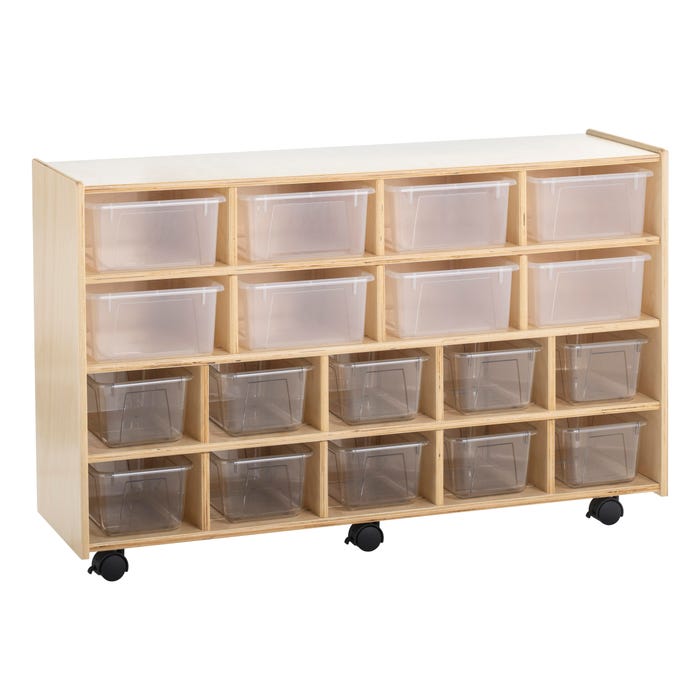 Childcraft Flex Mobile Cubby Unit, 10 Clear Bins, 8 Translucent Bins, 47-3/4 x 14-1/4 x 30 Inches