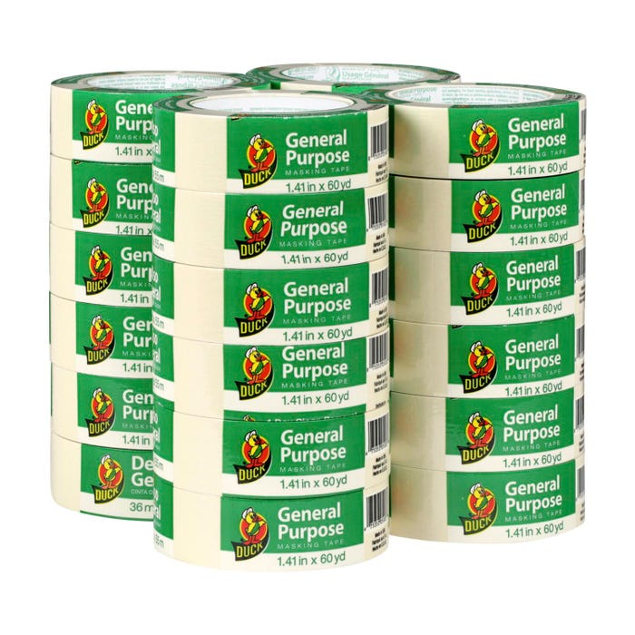 Duck Brand General Purpose Masking Tape, 1-2/5 Inches x 60 Yards, Beige, Pack of 24