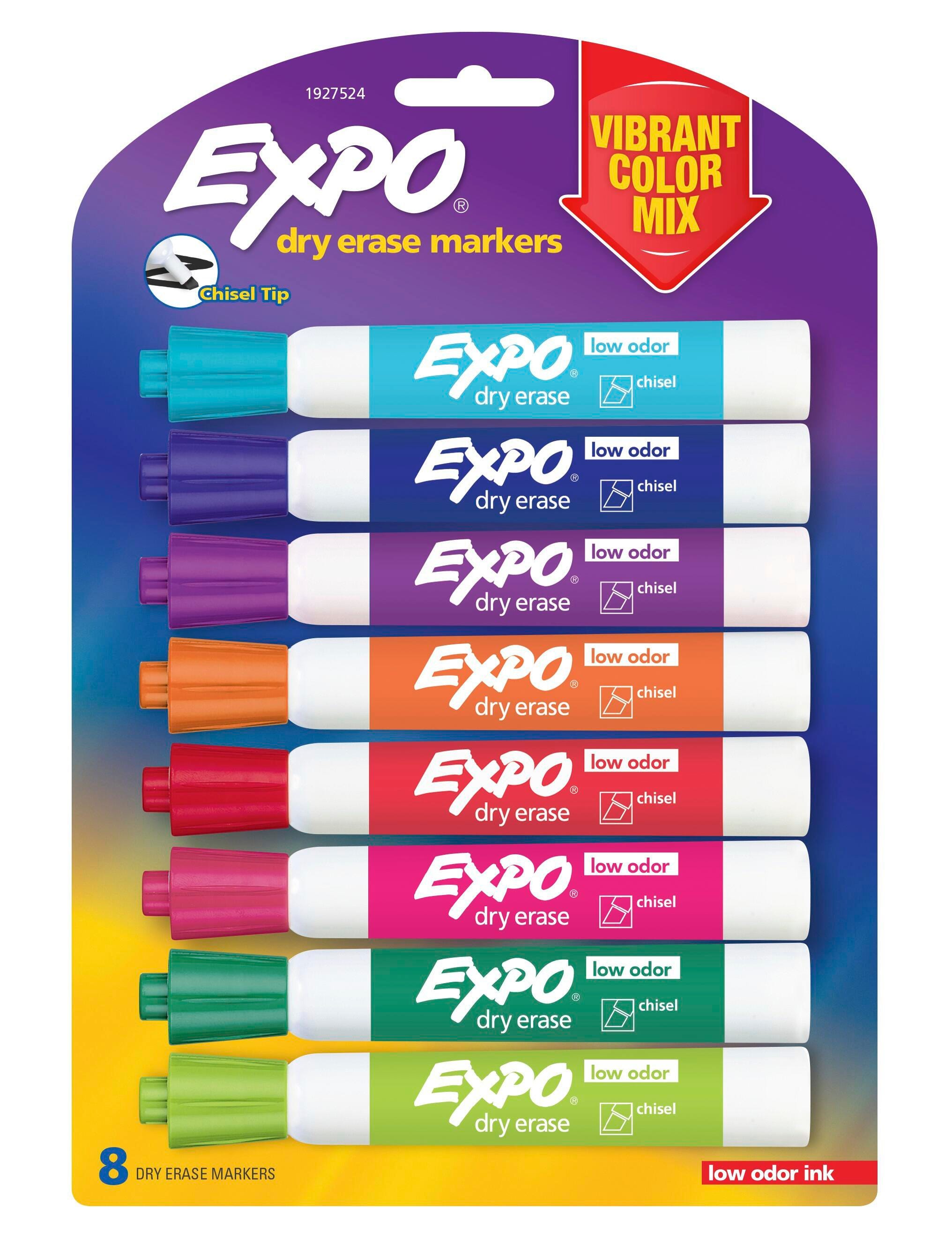 EXPO Low Odor Dry Erase Markers, Chisel Tip, Assorted Vibrant Colors, Set of 8 1534835