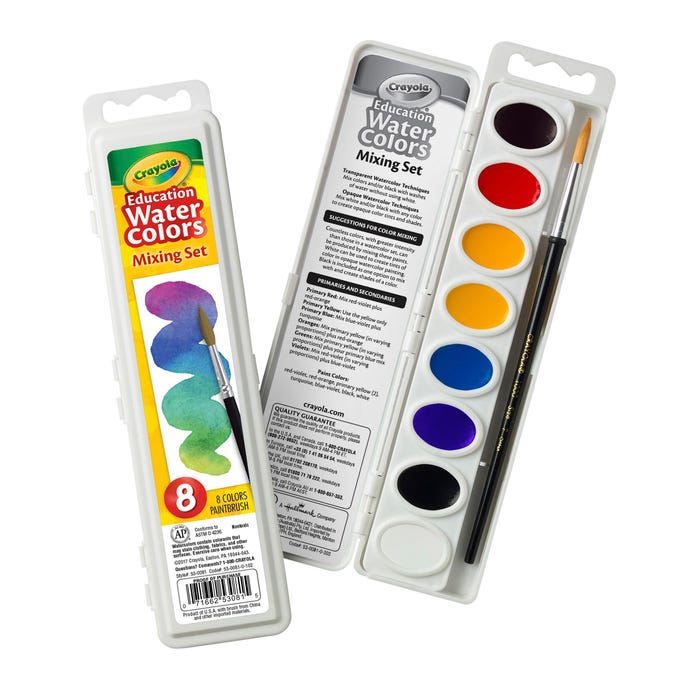 Crayola Education Watercolors Mixing Set, 8 Oval Pans, Assorted Colors