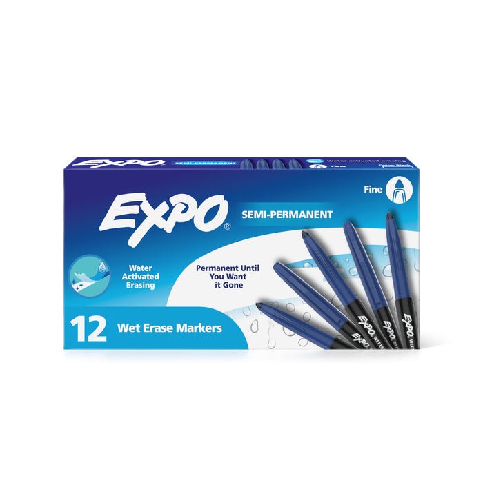 EXPO Wet-Erase Markers, Fine, Blue, Pack of 12 2154394