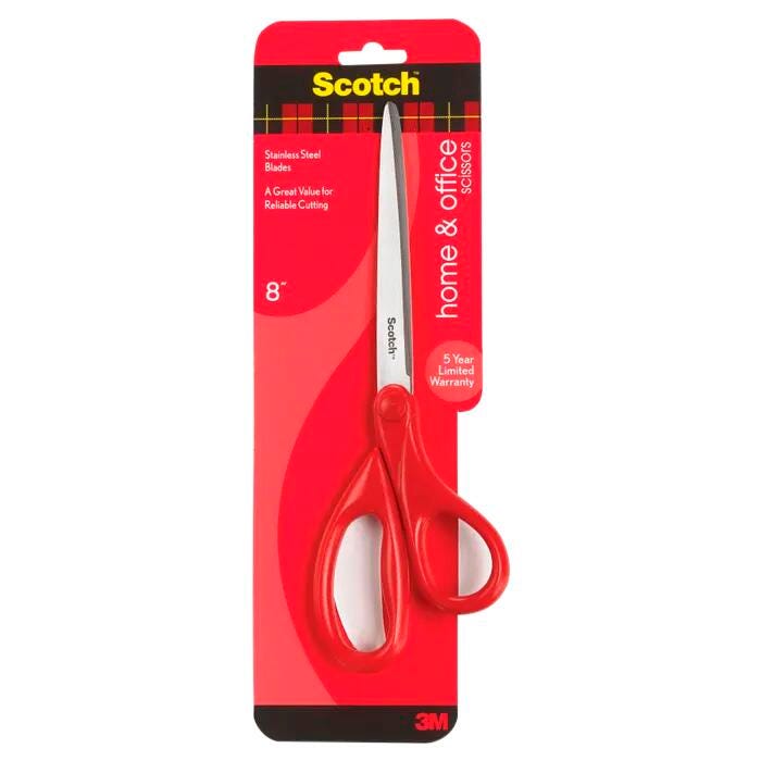 Scotch Home and Office Scissors, 8 Inches, Straight, Red
