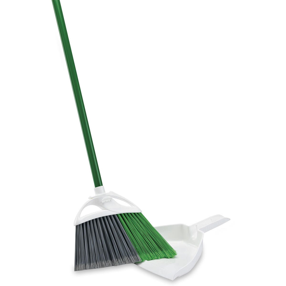 Libman Precision Angle Broom with Dustpan Set, 53 Inch Handle, Green/White