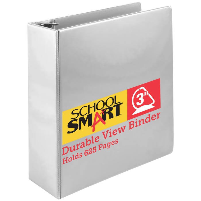 School Smart Durable Polypropylene D-Ring View Binder, 3 Inches, White