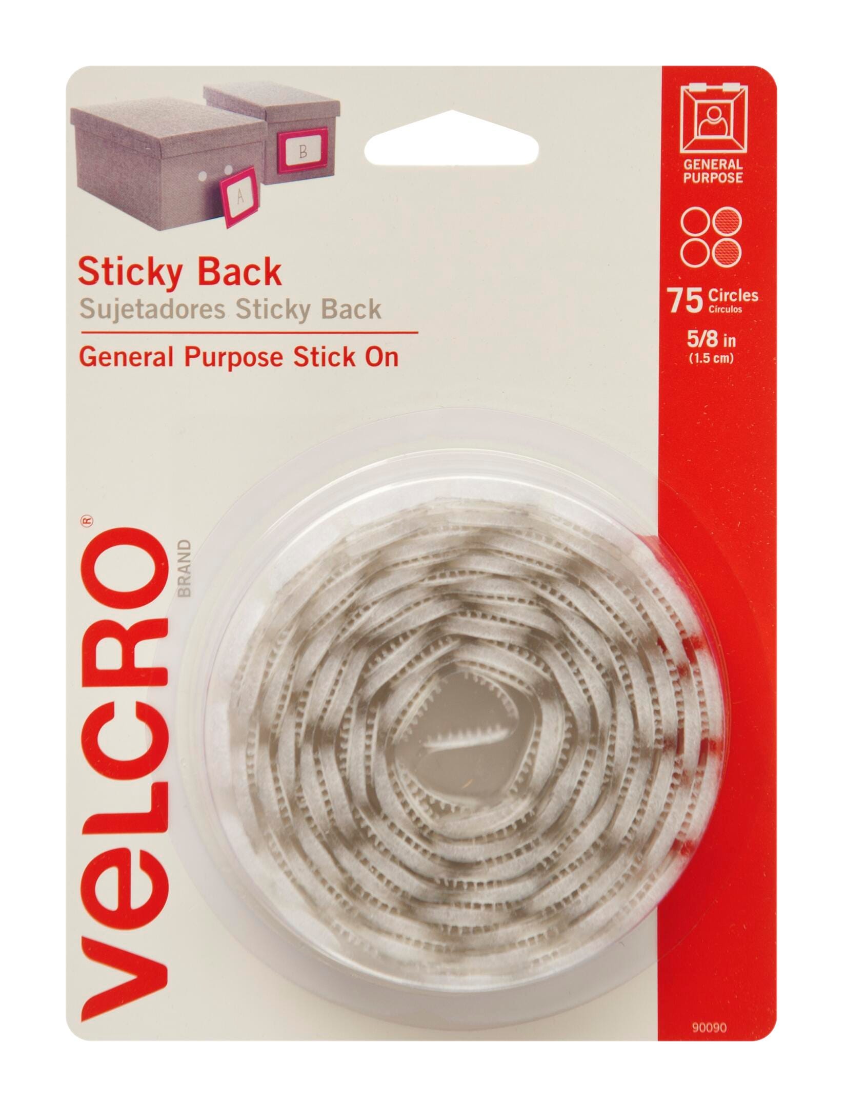 VELCRO Brand Sticky Back Circles, 5/8 Diameter Inch, White, Pack of 75 2128997