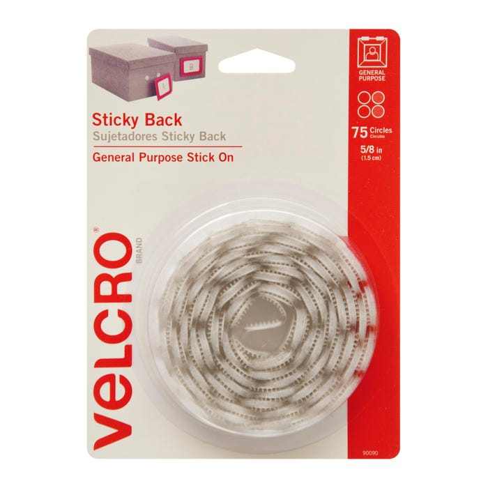 VELCRO Brand Sticky Back Circles, 5/8 Diameter Inch, White, Pack of 75