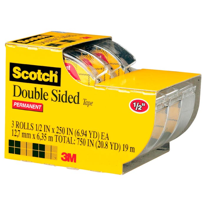 Scotch 665 Double-Sided Tape in Handheld Dispenser, 0.50 x 250 Inches, Clear, Pack of 3