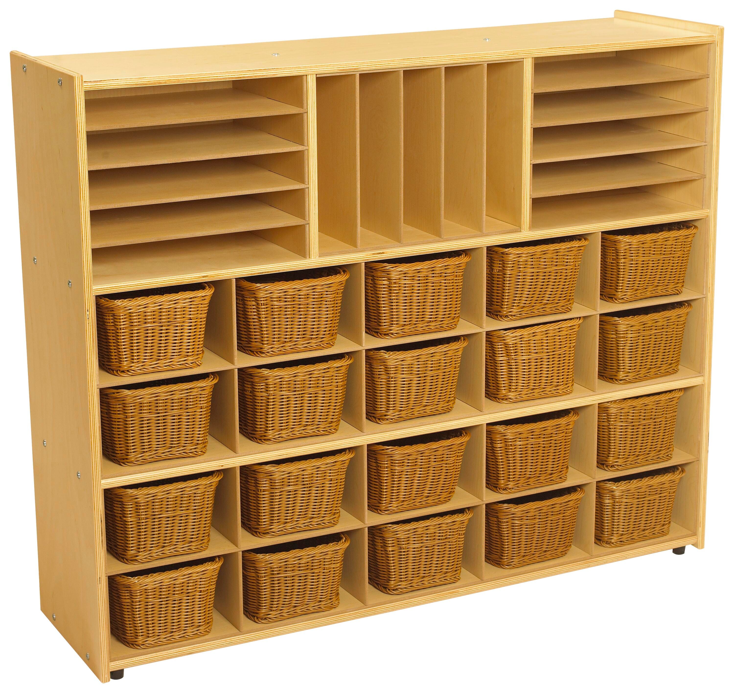 Childcraft ABC Furnishings Storage Unit, 3 Shelves, Cubbies With Inserts, 20 Baskets, 48 x 13 x 40 Inches, Item Number 1537051