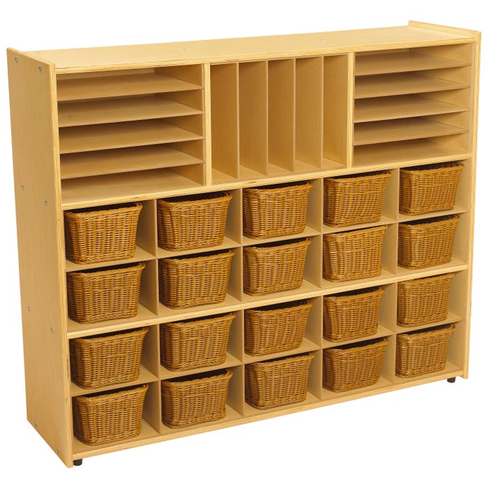 Childcraft ABC Furnishings Storage Unit, 3 Shelves, Cubbies With Inserts, 20 Baskets, 48 x 13 x 40 Inches, Item Number 1537051