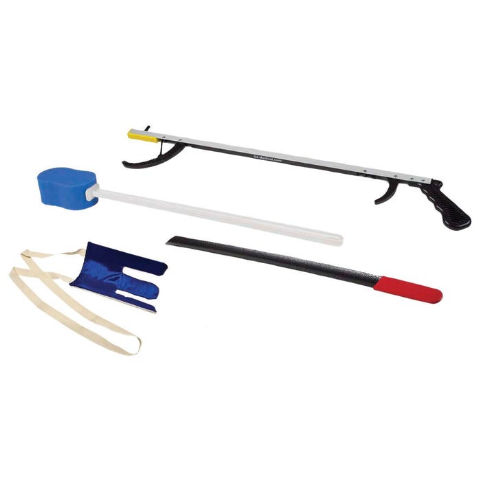FabLife Hip Kit: 32 Inch Reacher, Contoured Sponge, Sock and Stocking Aid, 24 Inch Shoe Horn