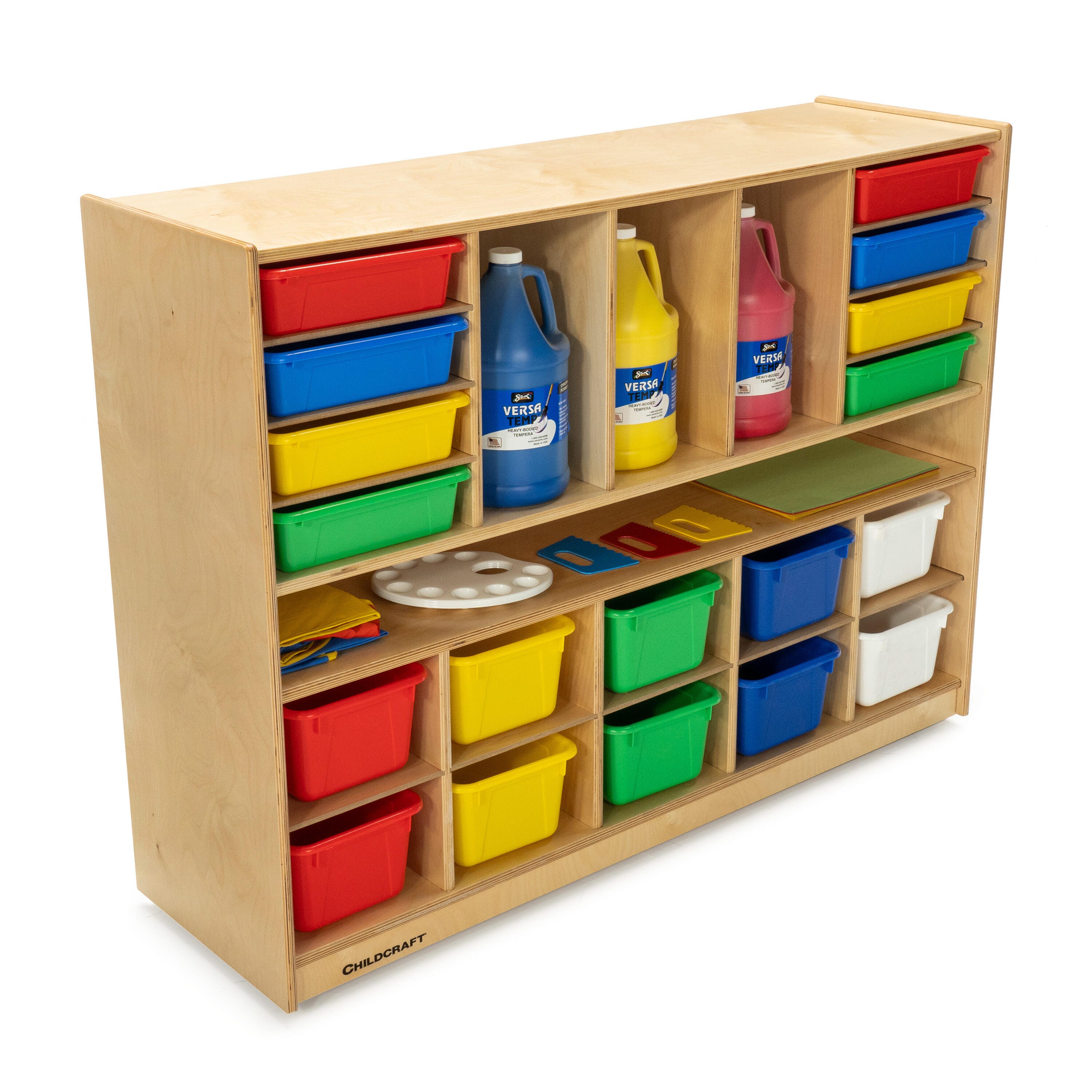 Childcraft Multi-Compartment Storage Cubby Unit, 10 Assorted Color Trays, 47-3/4 x 14-1/4 x 36 Inches 2048163