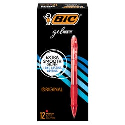 BIC Gel-ocity Retractable Gel Pens, 0.7mm, Medium Point, Red, Pack of 12 087115